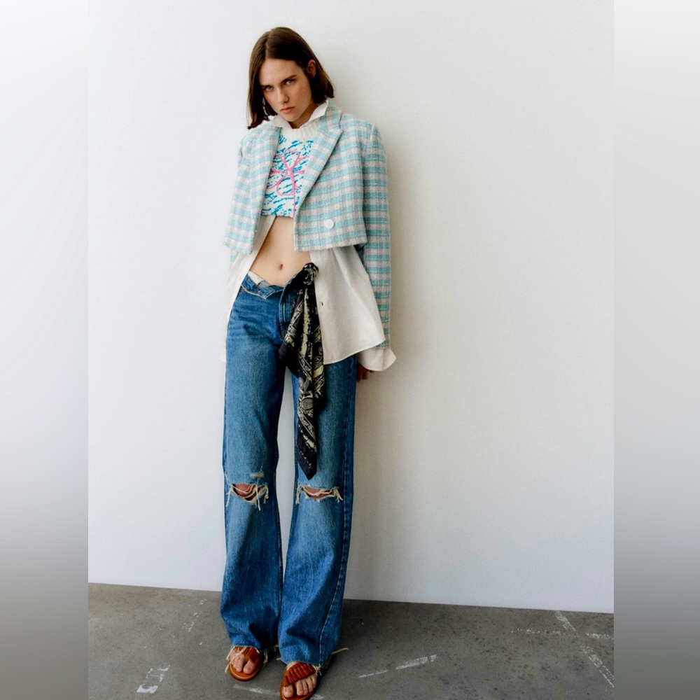 NEW- 2 Piece Sets ZARA Checkered Textured Blazer & Skort